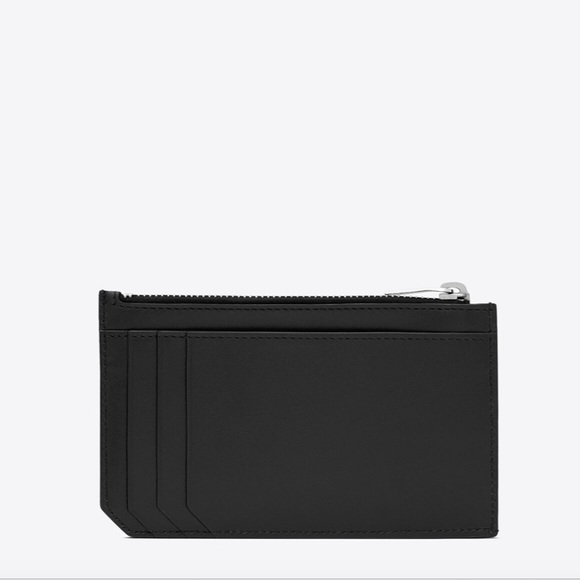 Saint Laurent Zip Card Case in black leather, purple logo, perfect condition! - Picture 10 of 17